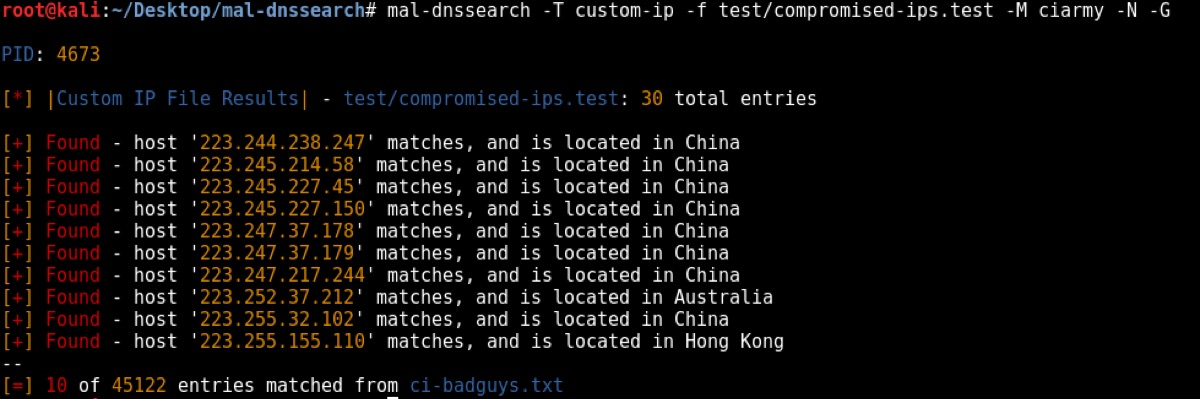 mal-dnssearch terminal output